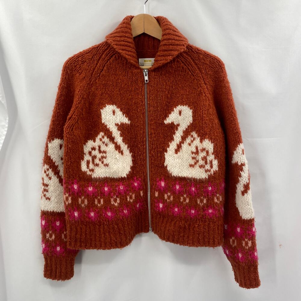 Anthropologie Maeve Zip-Front Swan Burnt Orange Cardigan Sweater - Picture 2 of 7